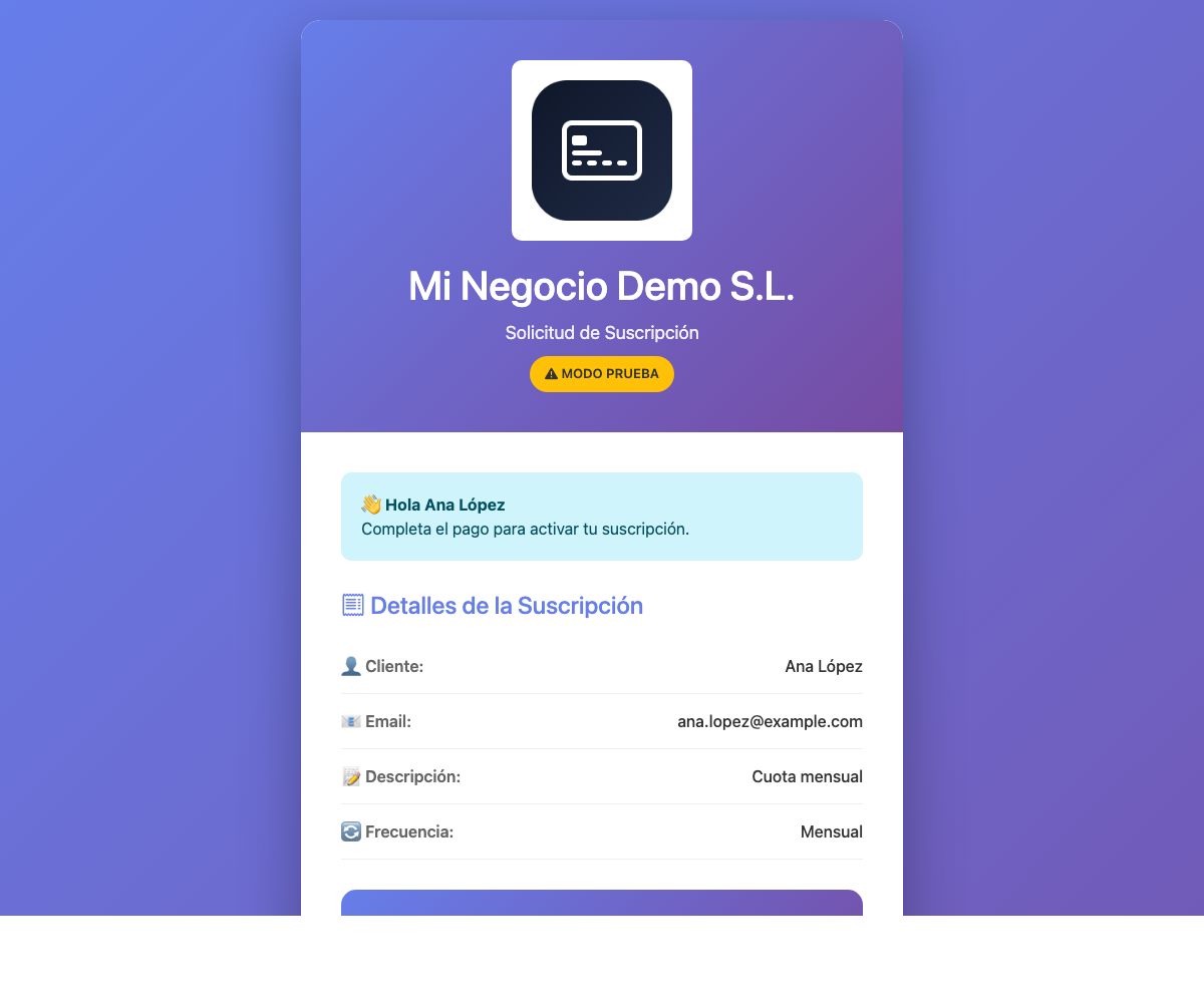 Pantalla: Enlace de pago que recibe el cliente (ejemplo)