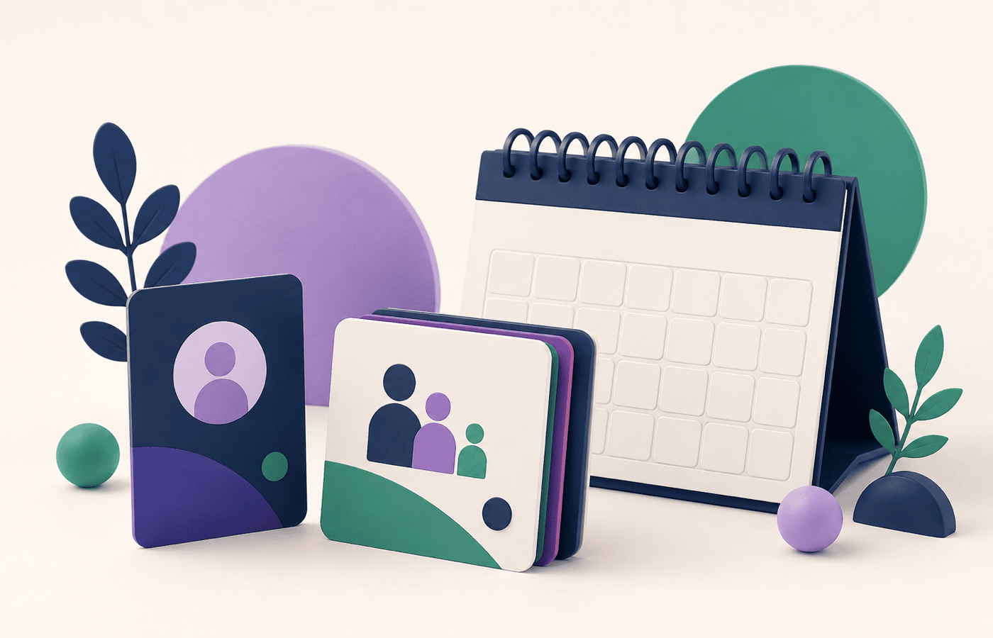 Tarjetas abstractas de socios individuales y familias junto a un calendario de cuotas