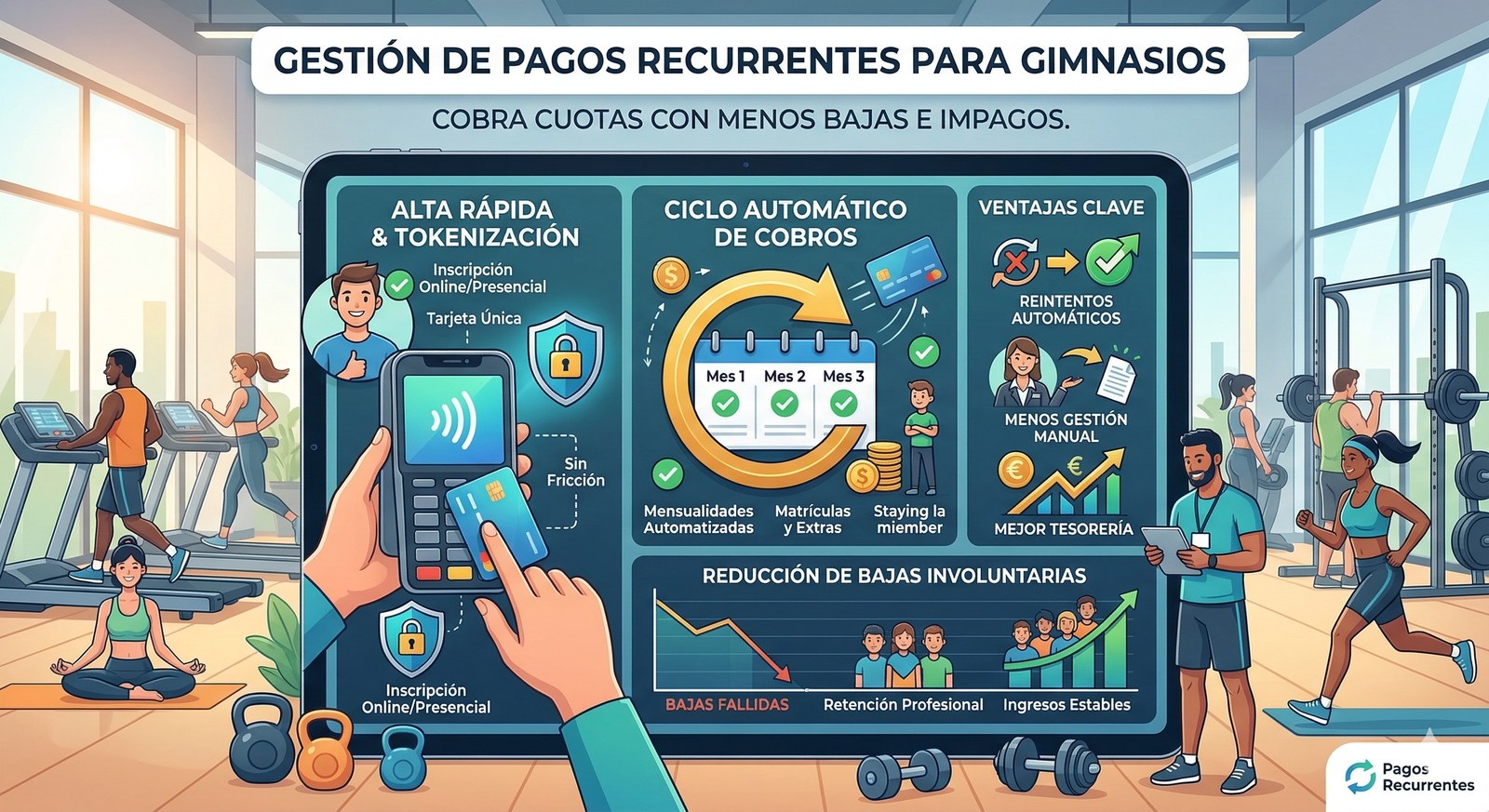 Ilustración sobre pagos recurrentes para gimnasios y centros deportivos