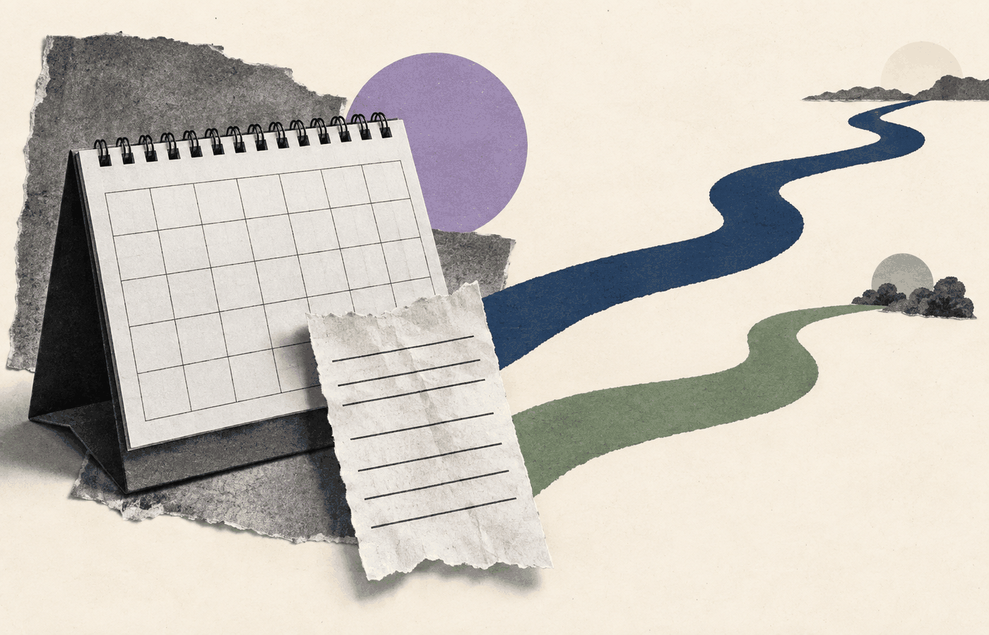 Collage de un calendario y dos recorridos de distinta longitud