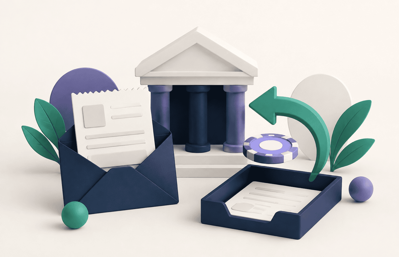 Recibo abstracto que vuelve desde un banco a una bandeja de revisión