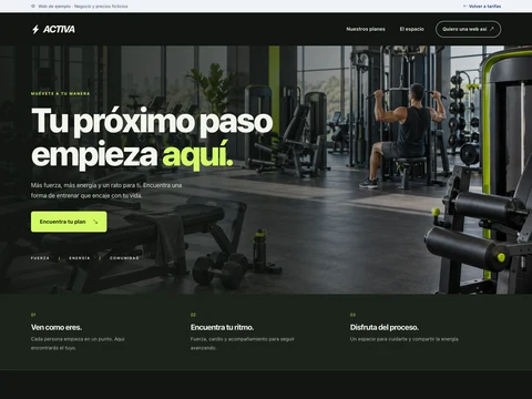 Vista de la web de ejemplo Gimnasio Activa